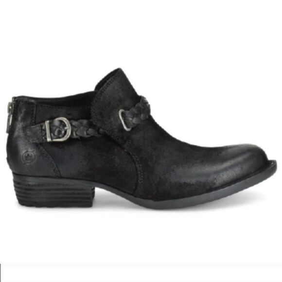Born Sylvia Distressed Black Suede Leather Harness Ankle Boots Booties 6 - Picture 1 of 11